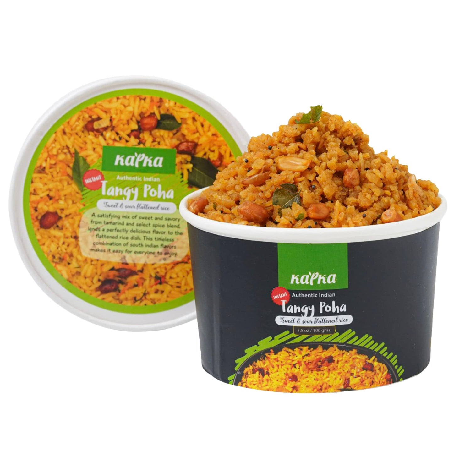 KAPKA Tangy Poha Cups - Vegan Ready-to-Eat Indian Food - 5 Pack - 3.5oz/100g
