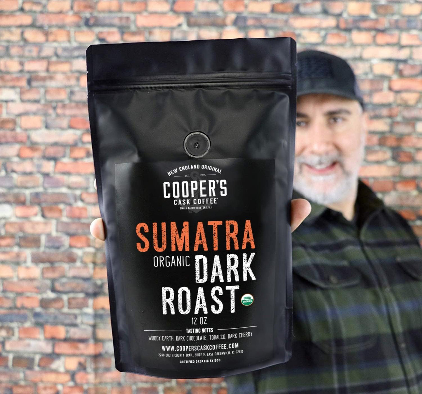Coopers Cask Coffee Organic Dark Roast Sumatra Whole Bean Coffee 2lb Bag Brown