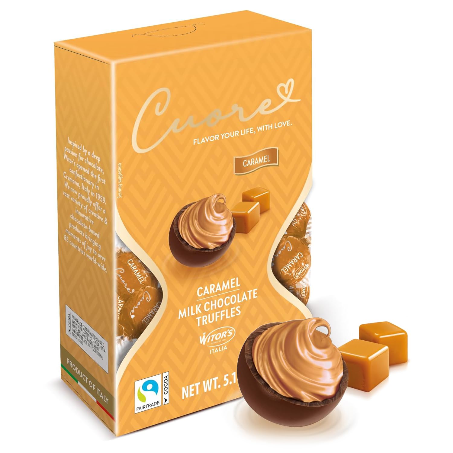 WITORS Cuore Chocolate Truffles, Creamy Filling, 5.11 Ounce, Made in Italy, Perfect for Gifting