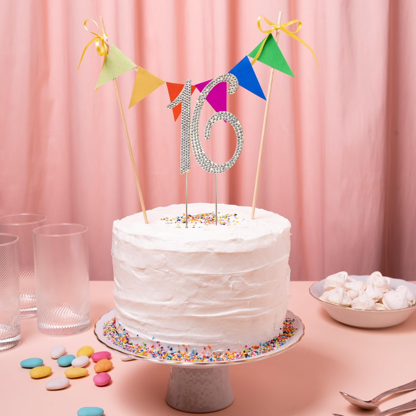 Aolly 16Th Birthday Cake Topper - Crystal Rhinestones, Gold
