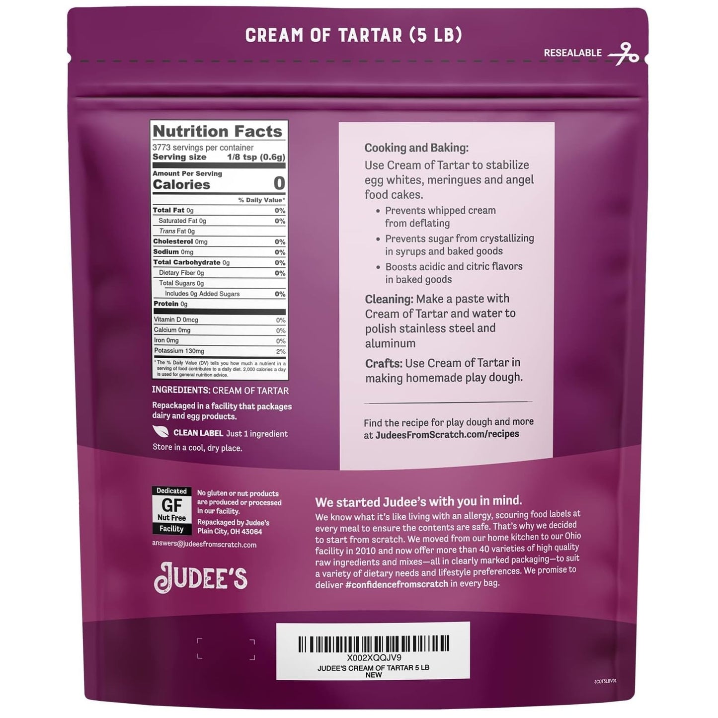 Judees Gluten Free Cream of Tartar Powder - Meringue Powder Substitute - 80 Ounce - Keto Baking & Gluten Free Desserts