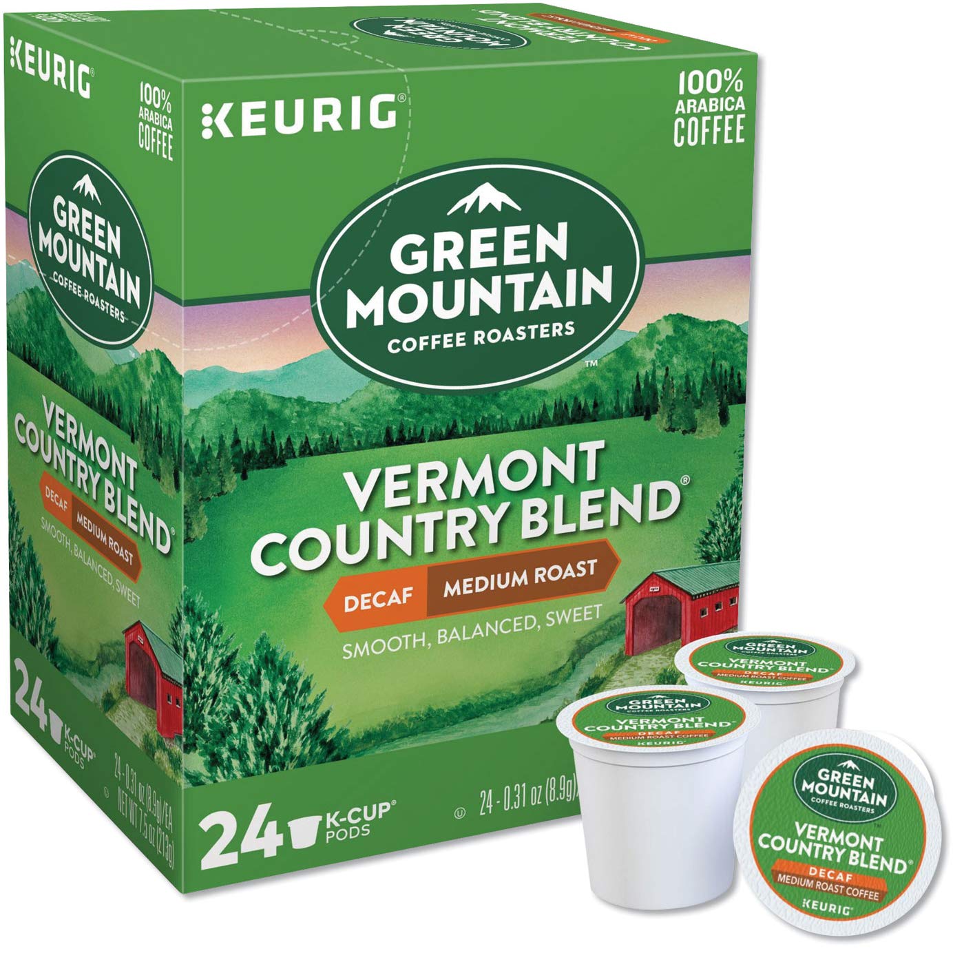 Green Mountain Coffee Vermont Country Blend Decaf K-Cup 24 Count for Keurig malt-inspired