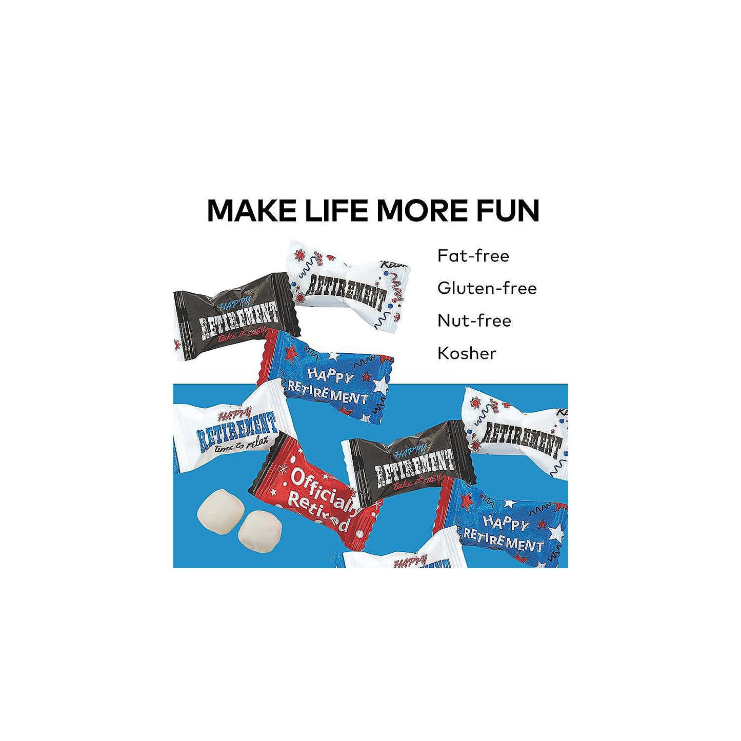 Fun Express Happy Retirement Buttermint Candy (108 Individually Wrapped Pieces - 14 ounce) - Red, White, Blue, Black