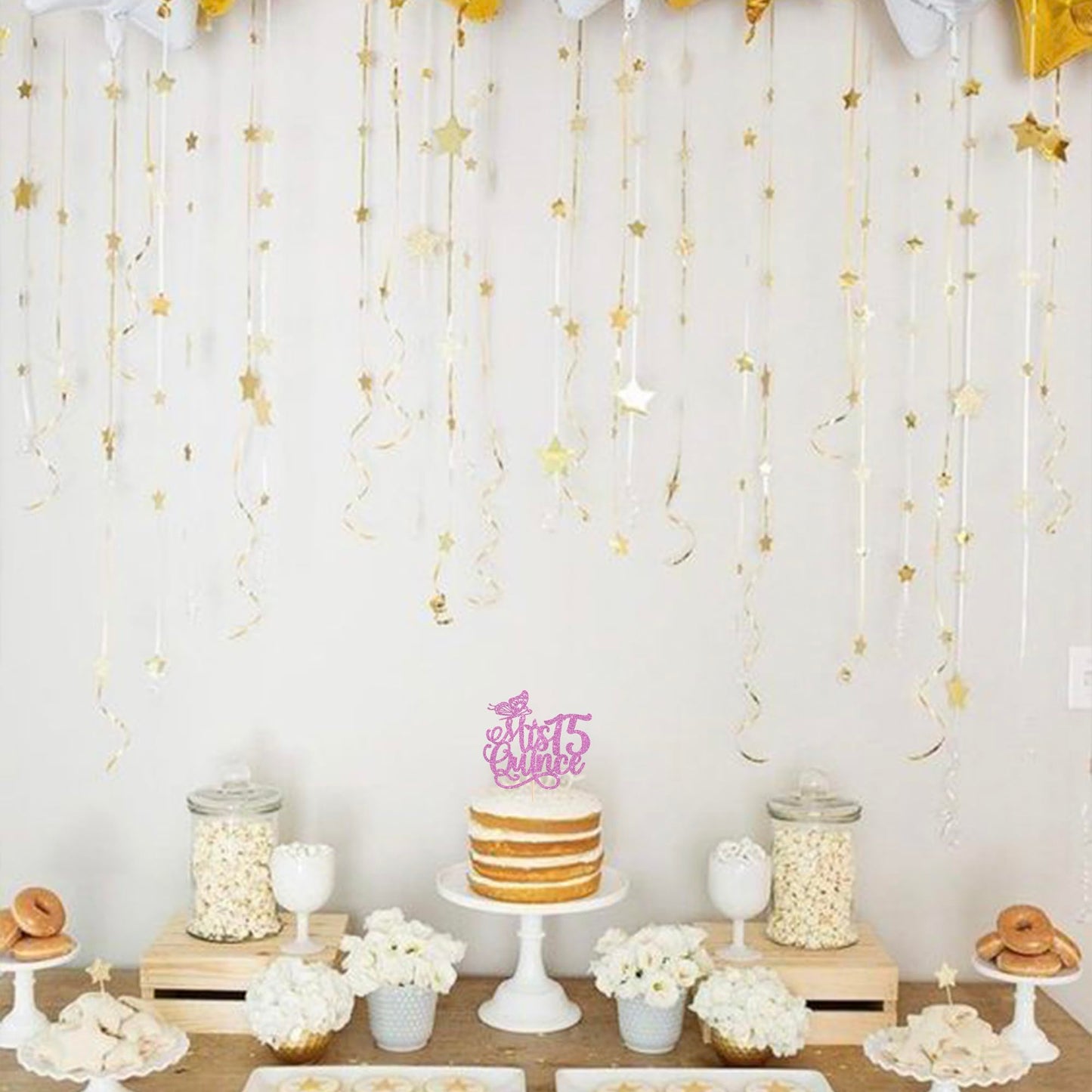 Rsstarxi 1 Pack Mis Quince 15 Cake Topper Glitter Hello 15 Fabulous Fifteen Cake Pick Cheers To 15 Years Cake Decorations For Happy 15Th Birthday Anniversary Party Supplies Purple