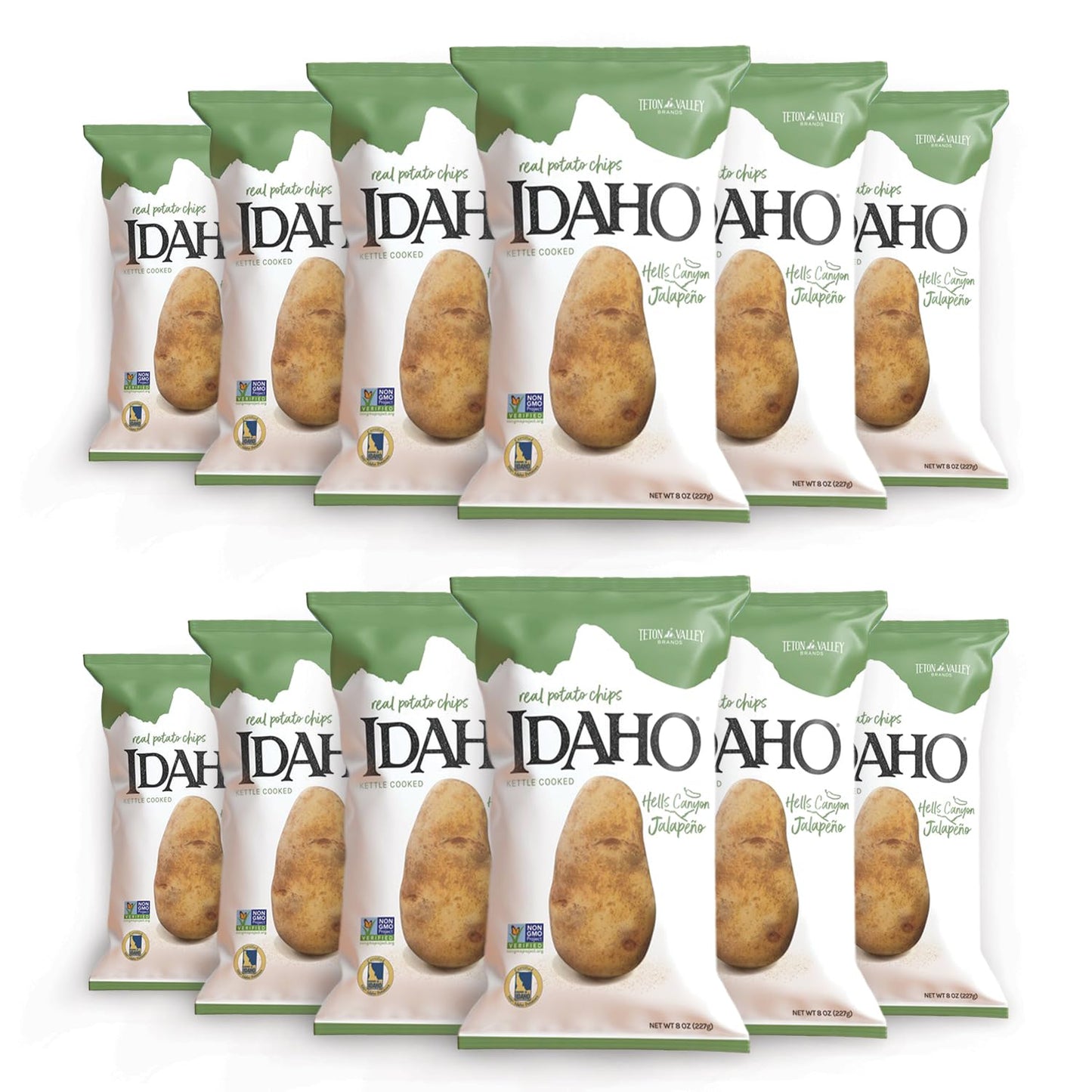 Teton Valley Brands Idaho Kettle Cooked Jalapeno Potato Chips - Snack Chips - Non-GMO Kettle Chips - Kettle Cooked Chips - Idaho