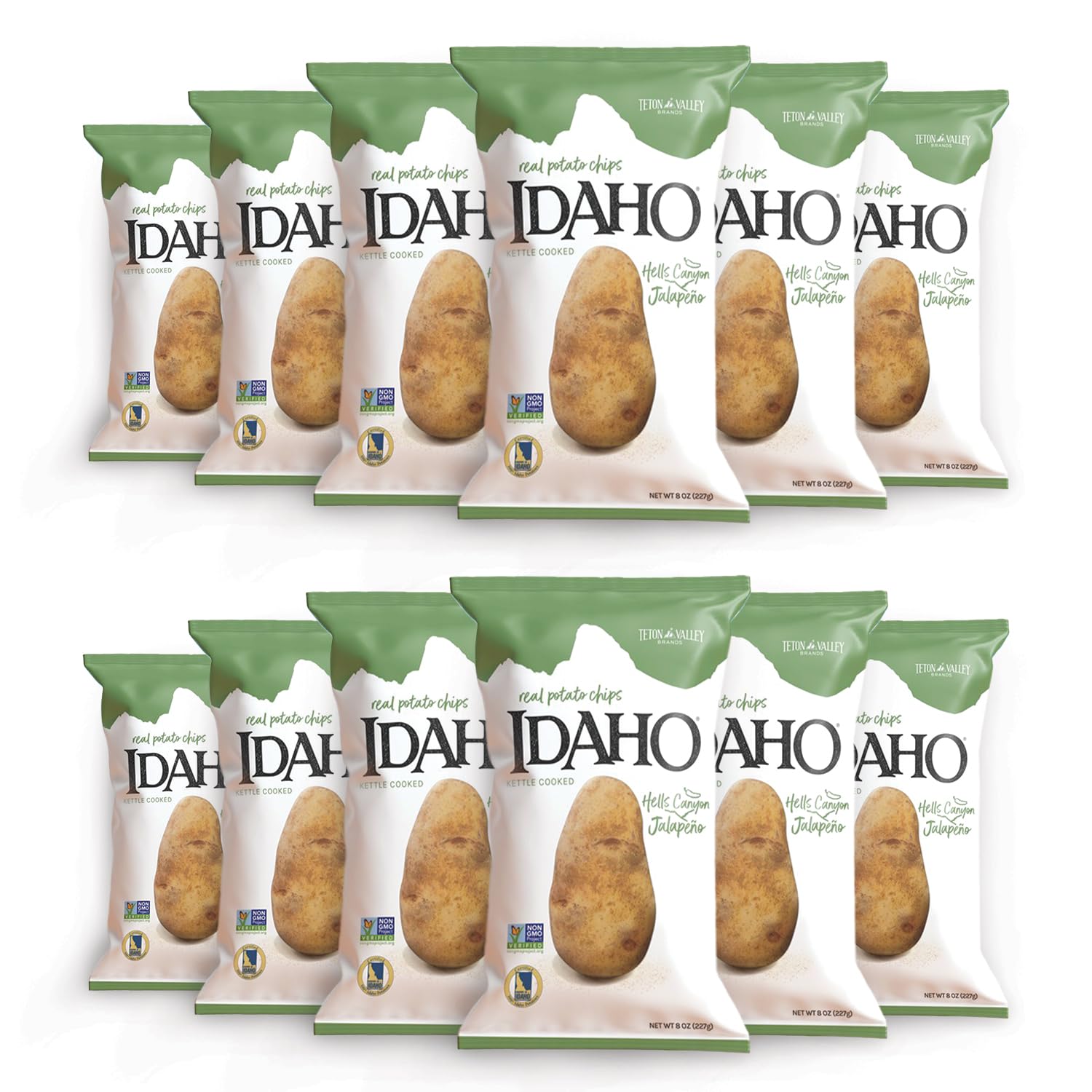 Teton Valley Brands Idaho Kettle Cooked Jalapeno Potato Chips - Snack Chips - Non-GMO Kettle Chips - Kettle Cooked Chips - Idaho