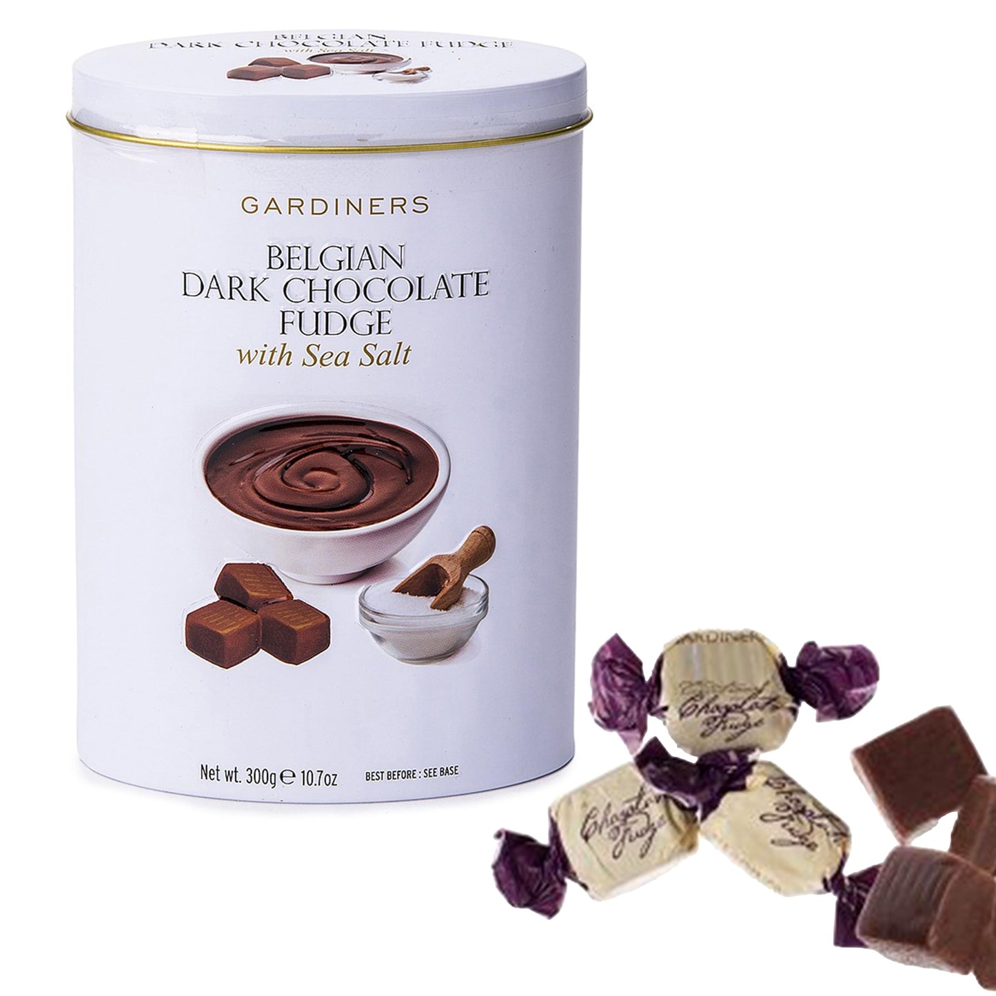 Gardiners Of Scotland Handmade Fudge 300G Tin  Belgian Dark Chocolate & Sea Salt Fudge