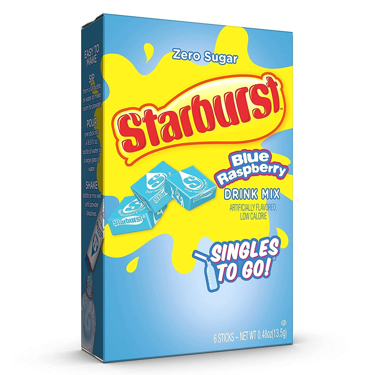 Starburst Blue Raspberry Singles To Go Drink Mix, 0.59 OZ, 6 CT (Pack of 16)