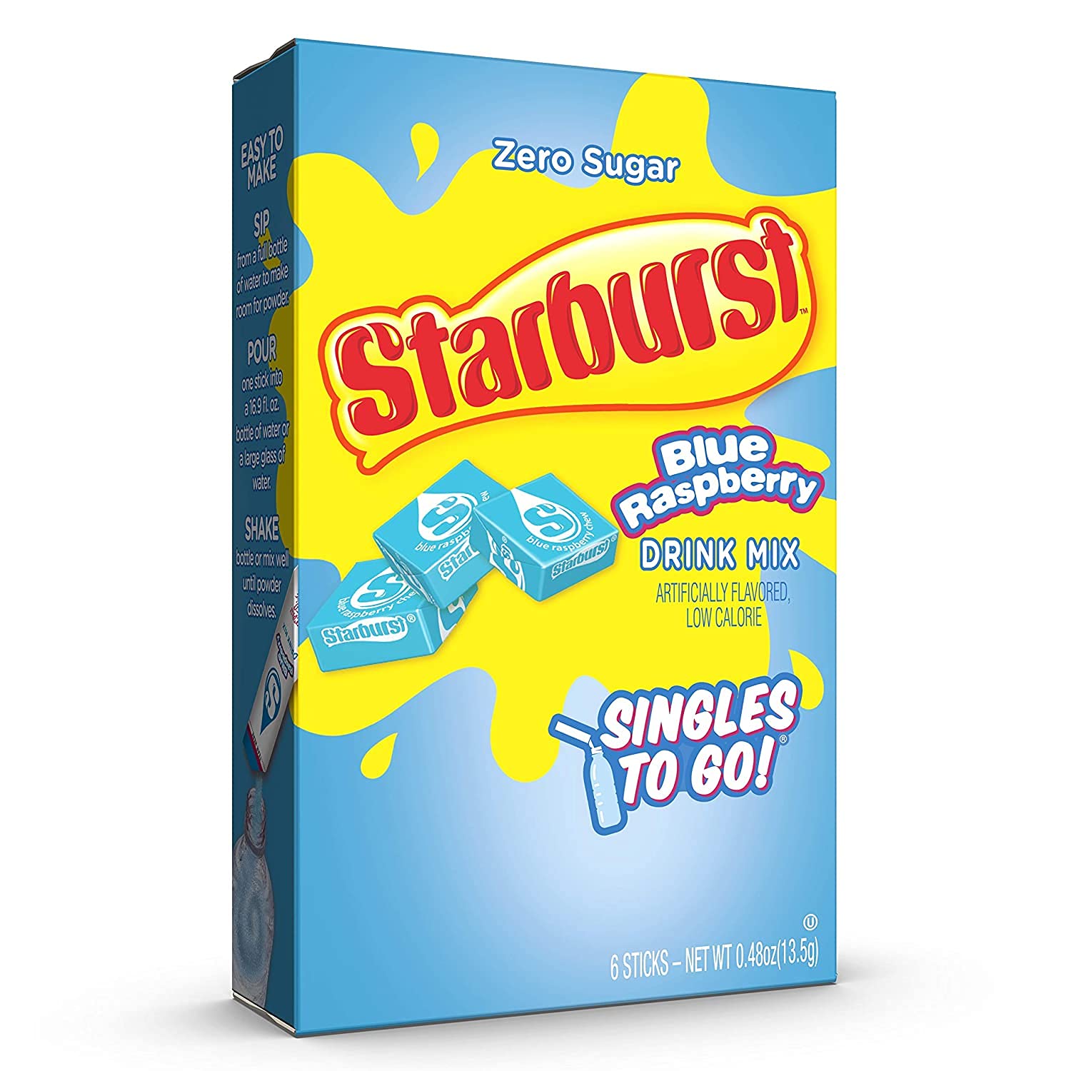 Starburst Blue Raspberry Singles To Go Drink Mix, 0.59 OZ, 6 CT (Pack of 16)