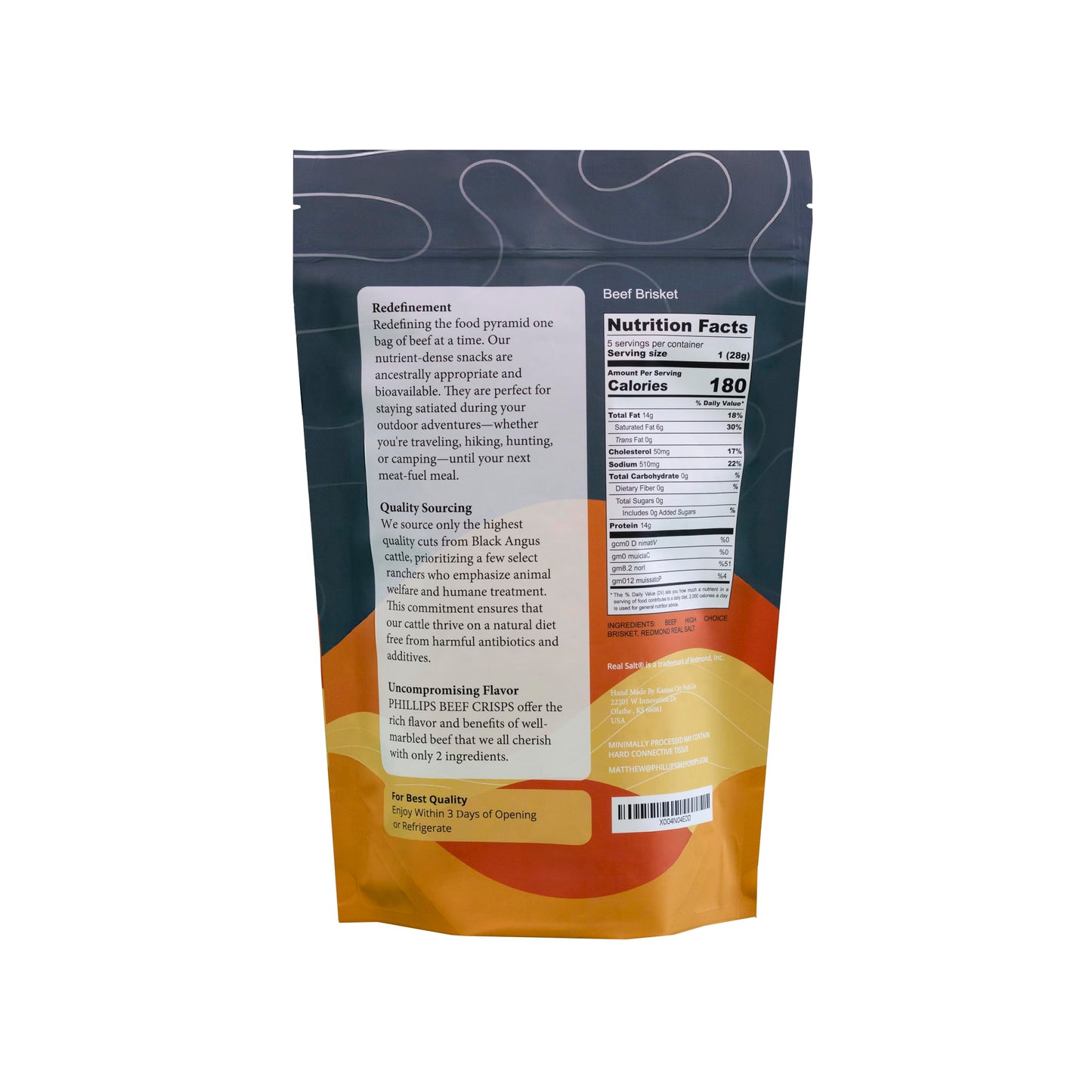 Phillips Beef Crisps - Brisket - Only Beef & Salt - Zero Carbs - Zero Sugar - High Protein Meat Snacks - 14g Protein