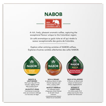 Tassimo Nabob 100% Columbian Coffee Single Serve T-Discs 28 T-Discs Imported From Canada