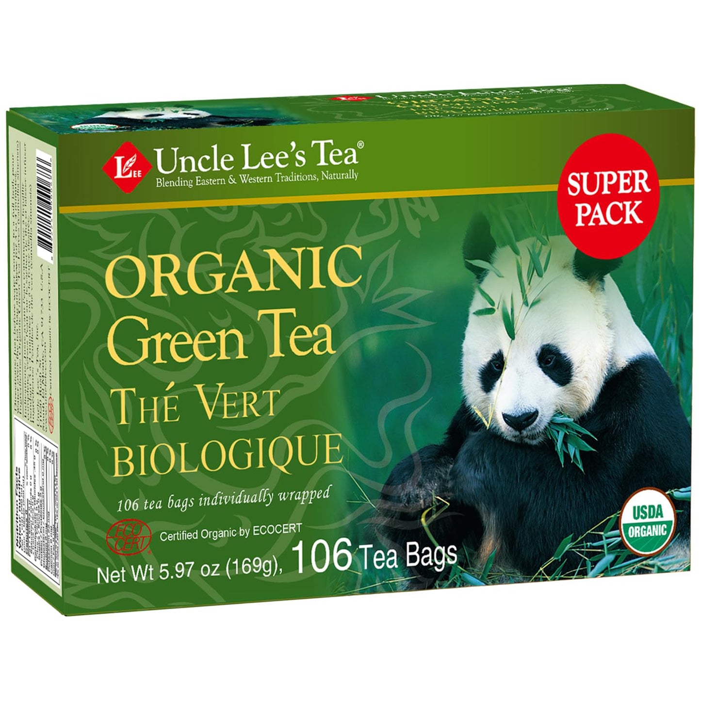 Uncle Lees Organic Green Tea Bags - 106 Count Super Pack, Bright & Refreshing, Lightly Caffeinated