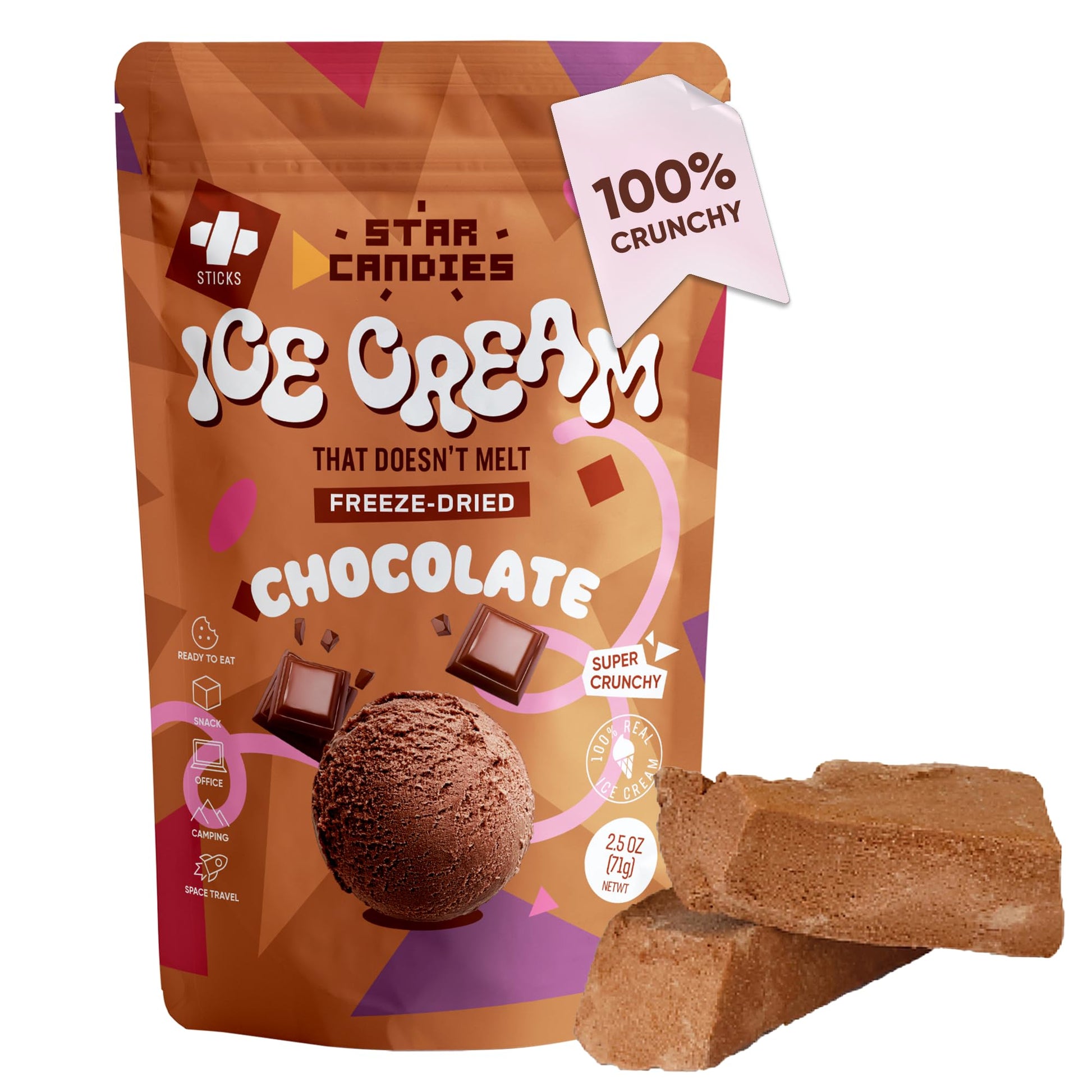 Star Candies Freeze Dried Ice Cream Chocolate | No Melting Freeze Dried Chocolate Ice Cream Candy | Crunchy & Delicious Camping 