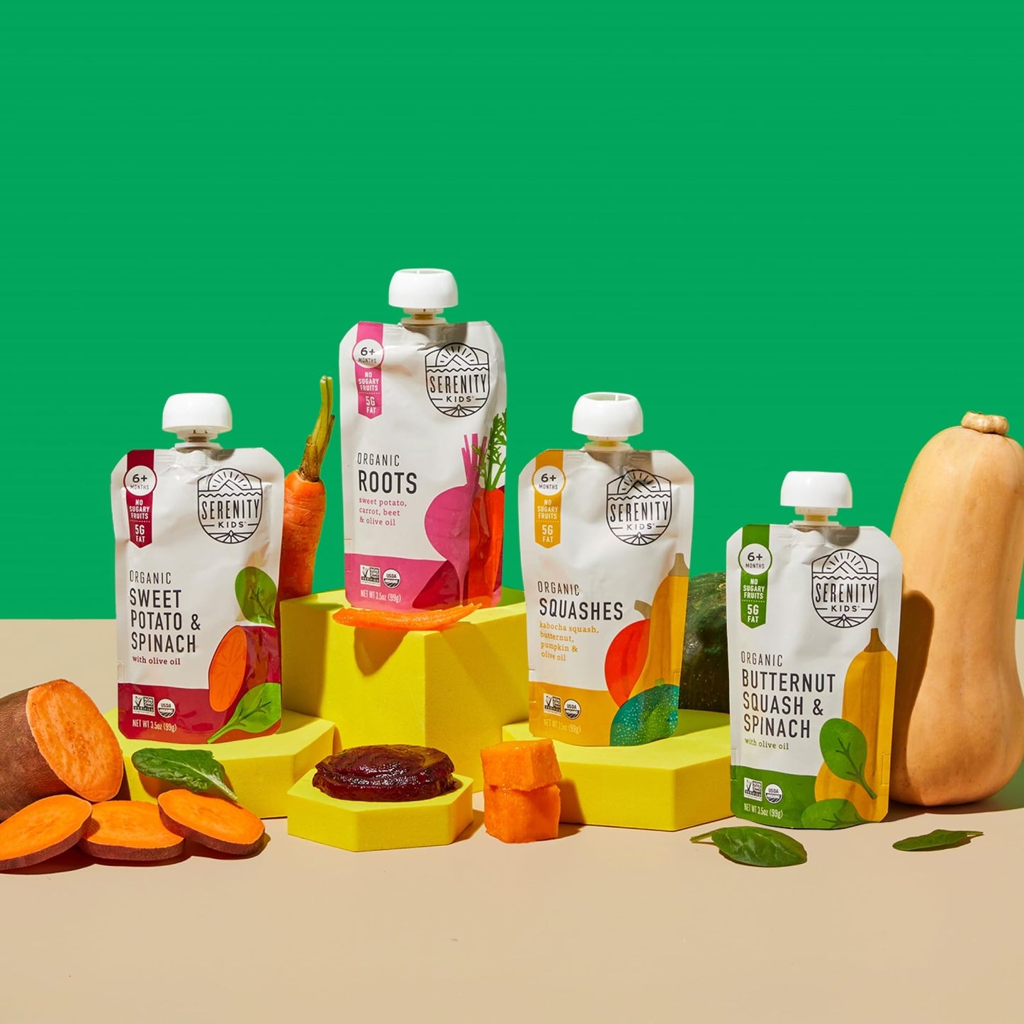 Serenity Kids 6+ Months Certified Organic Baby Food Pouches Veggie Puree Variety Pack 18 Count- No Sugary Fruits/Added Sugar - A
