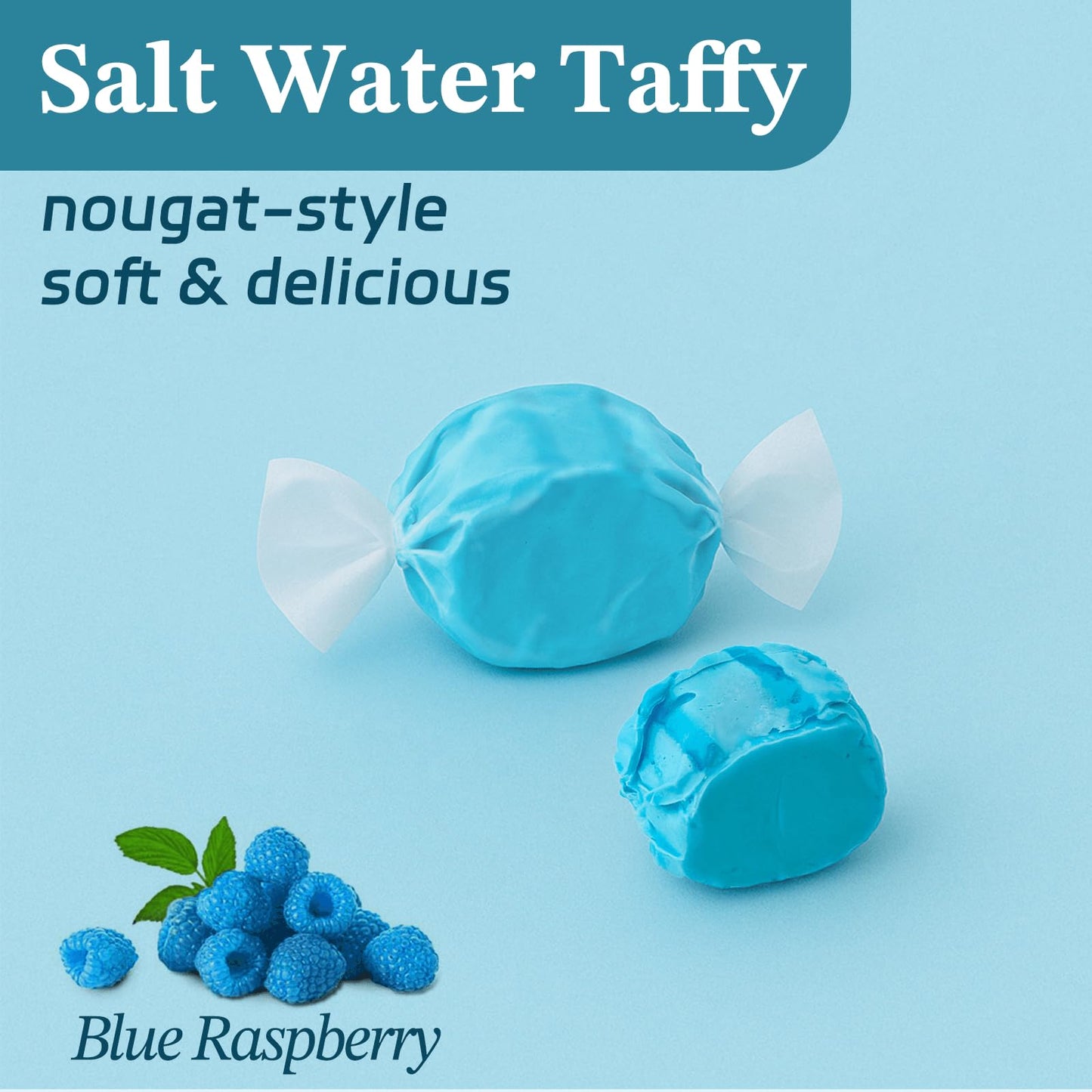 Blue Raspberry Salt Water Taffy By Snack Attack, Individually Wrapped Bulk 3Lb Bag - Chewy Saltwater Taffy Candy | Gluten-Free,