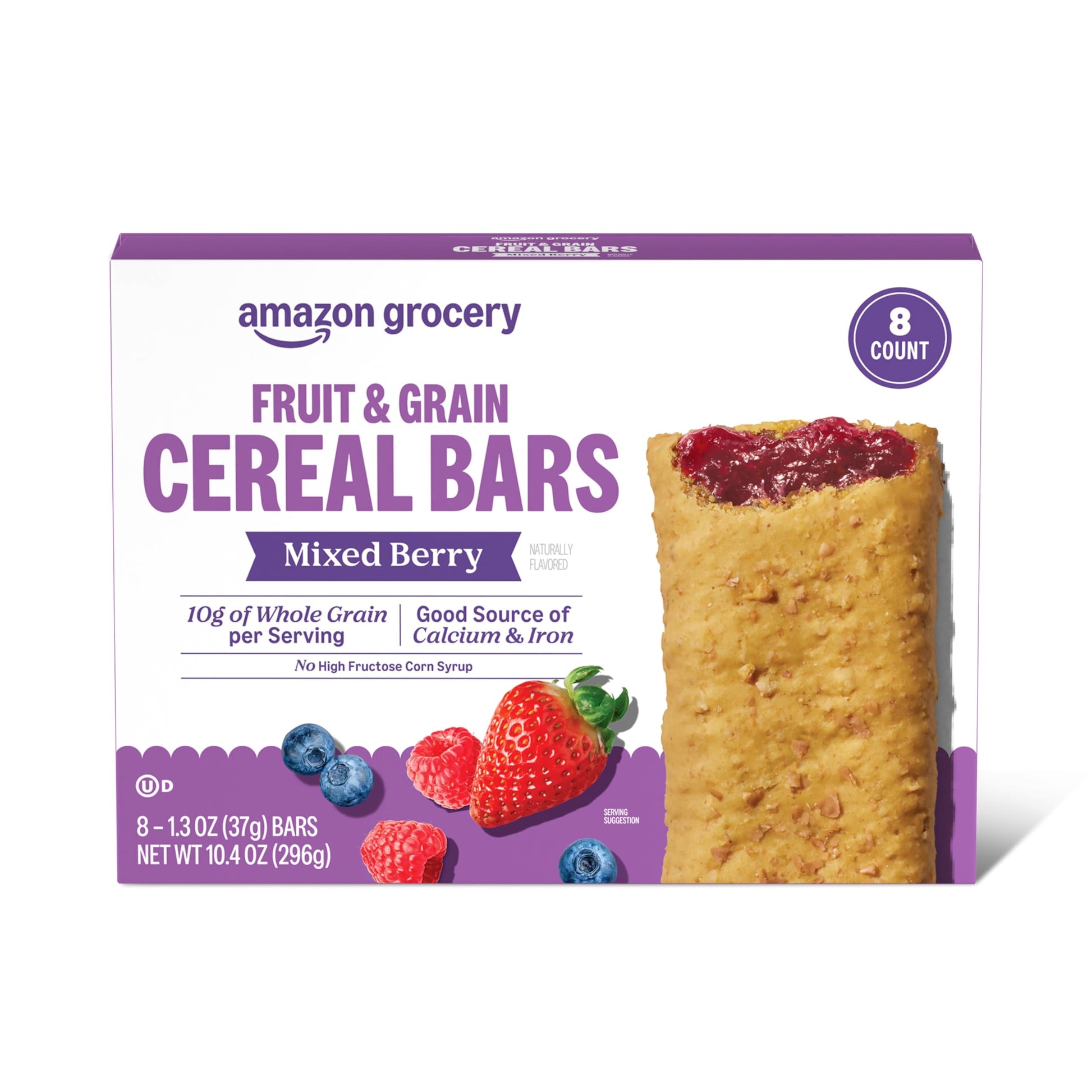 Amazon Grocery Mixed Berry Cereal Bar, 8 Count, 1.3 Oz, Berry Flavor