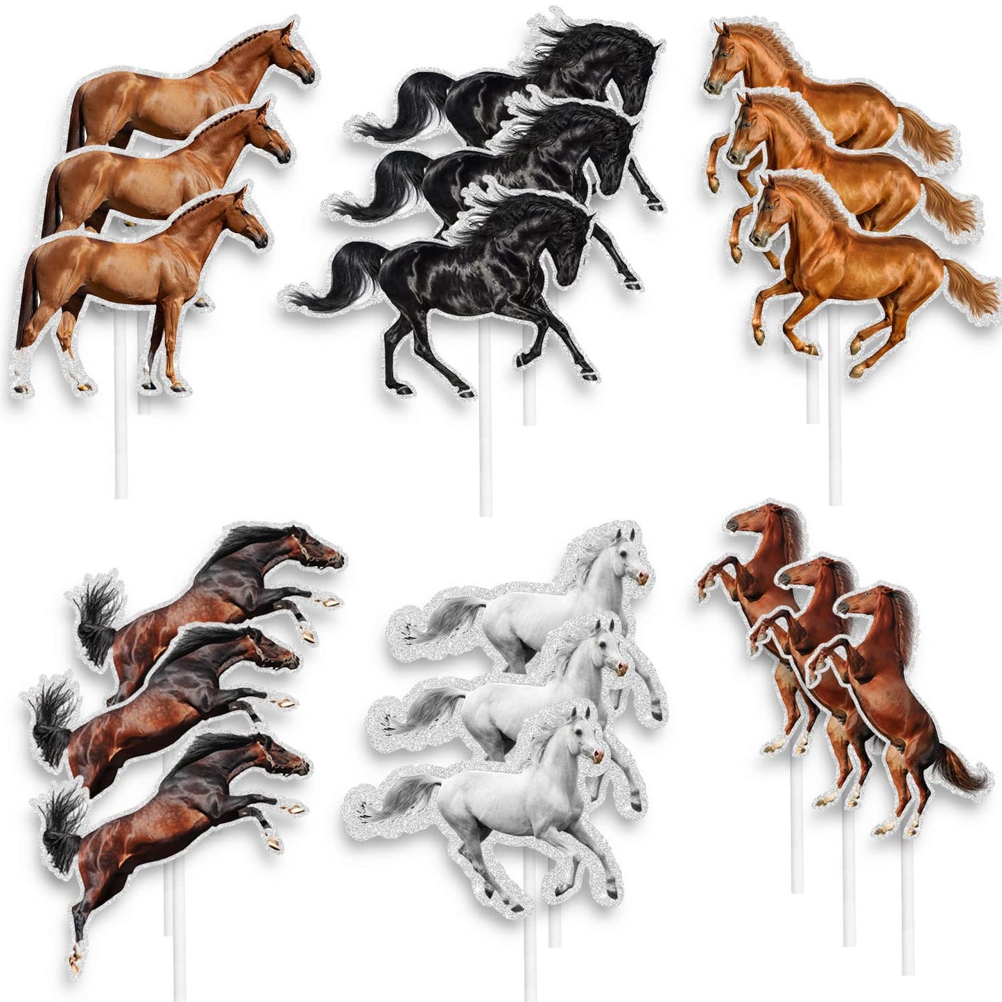 Little Horse Cupcake Toppers Set Picks Equestrian Contest Theme Horse Racing Cowboy Happy Birthday Party Glitter Decoration Supp