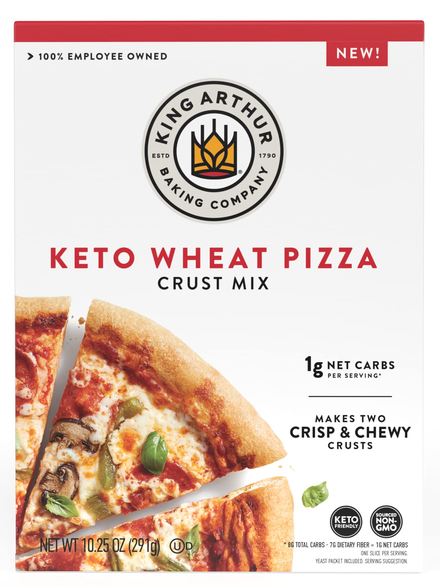 King Arthur Keto Pizza Crust Mix - Low Carb, 1g Net Carbs, 10.25 oz, Makes Two 12 in Crusts