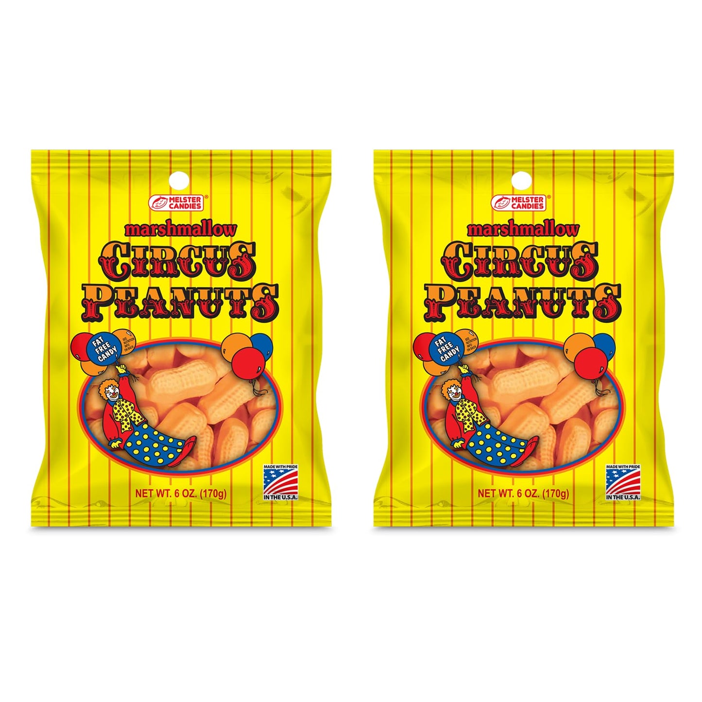 Melster Candies Classic Marshmallow Circus Peanuts - Fat Free - 6 oz. Bags - 2 Pack