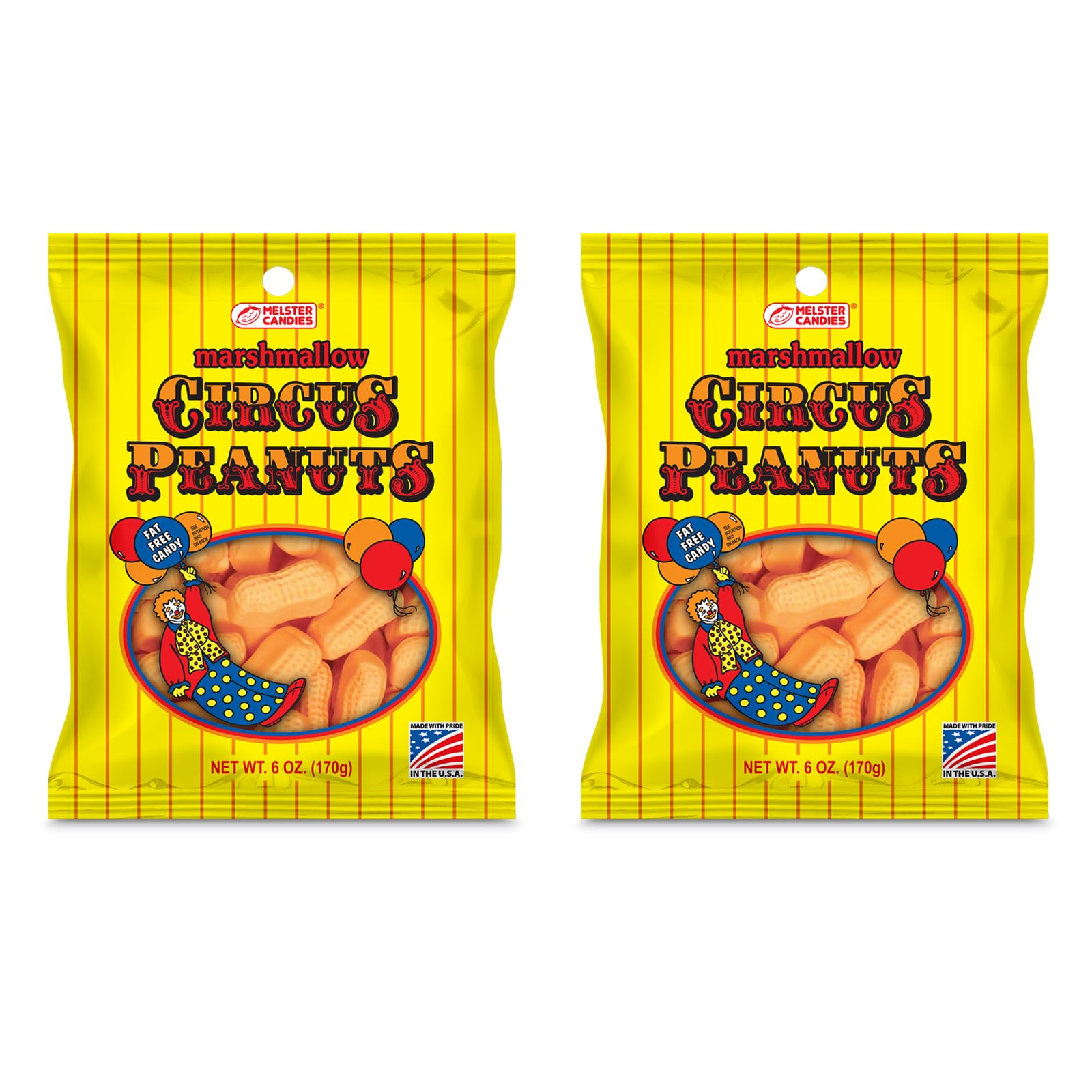 Melster Candies Classic Marshmallow Circus Peanuts - Fat Free - 6 oz. Bags - 2 Pack