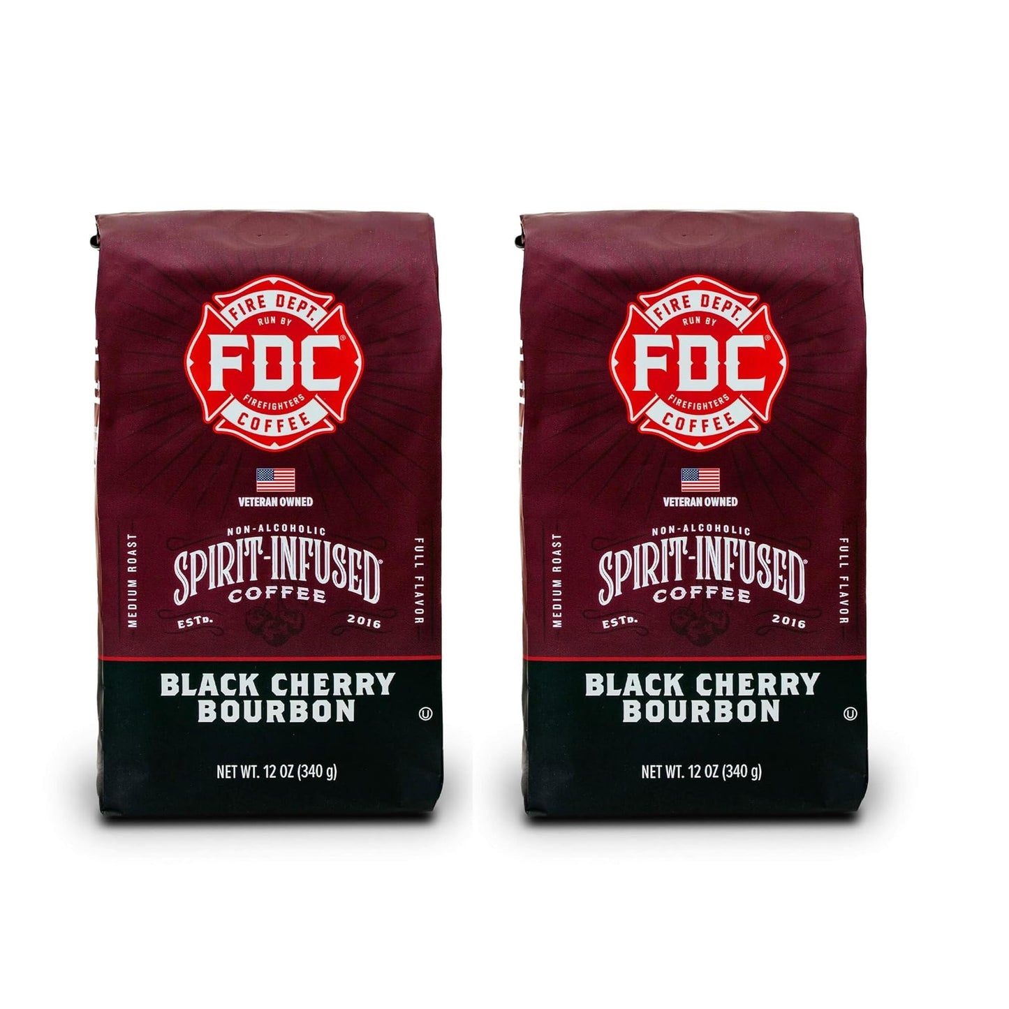 Fire Department Coffee Black Cherry Bourbon Coffee, Premium Whole Bean, Non-Alcoholic, 12 oz, Pack of 2