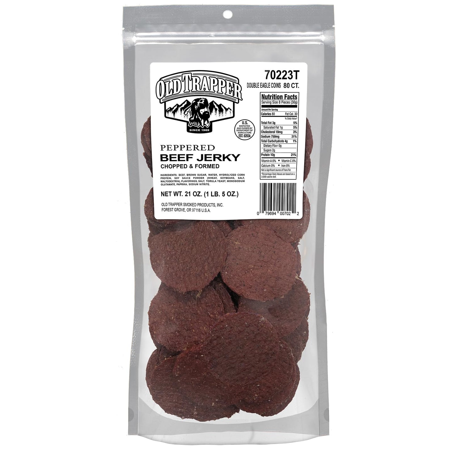 Old Trapper Beef Jerky, Peppered Flavor, 10g Protein, 80 Count Bag