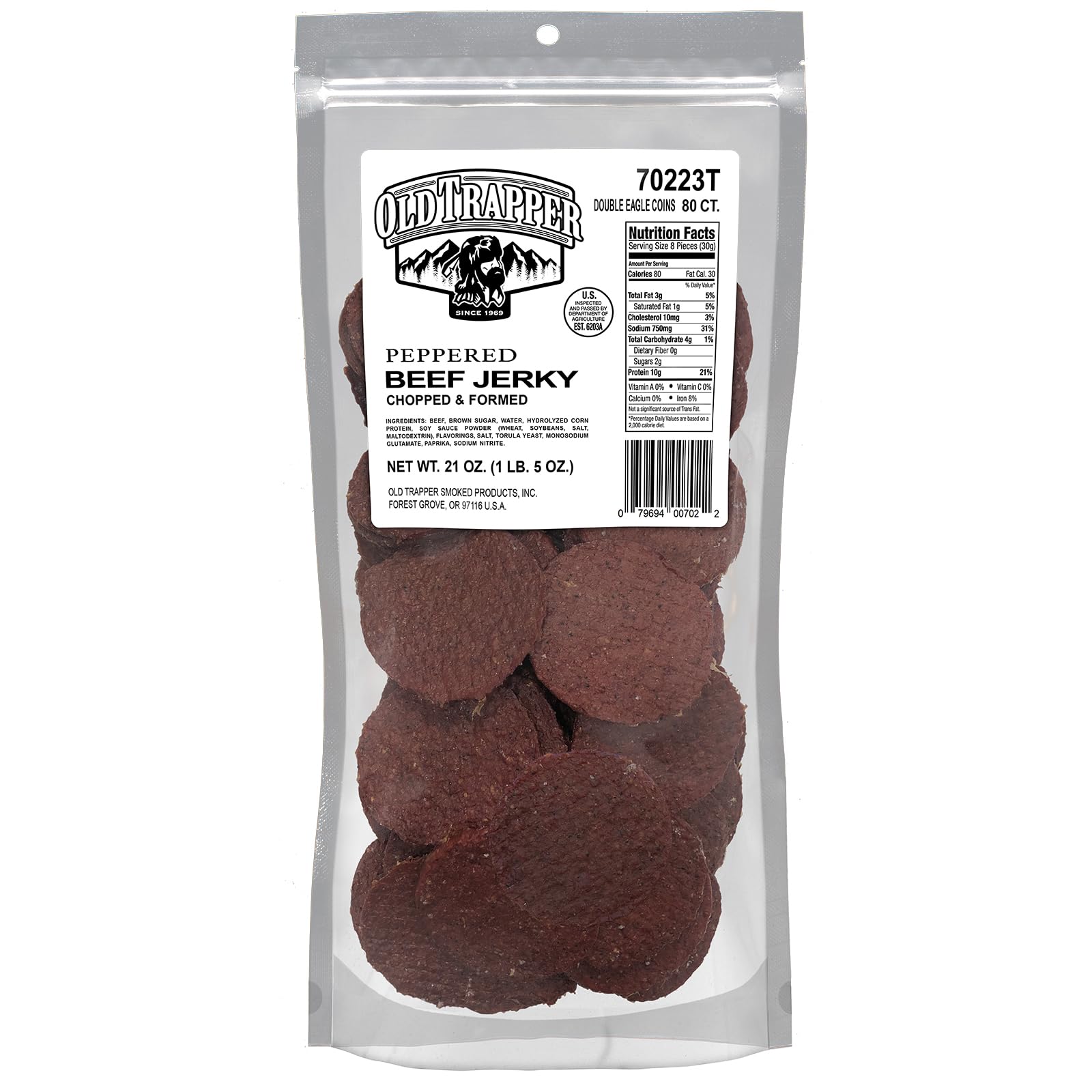 Old Trapper Beef Jerky, Peppered Flavor, 10g Protein, 80 Count Bag