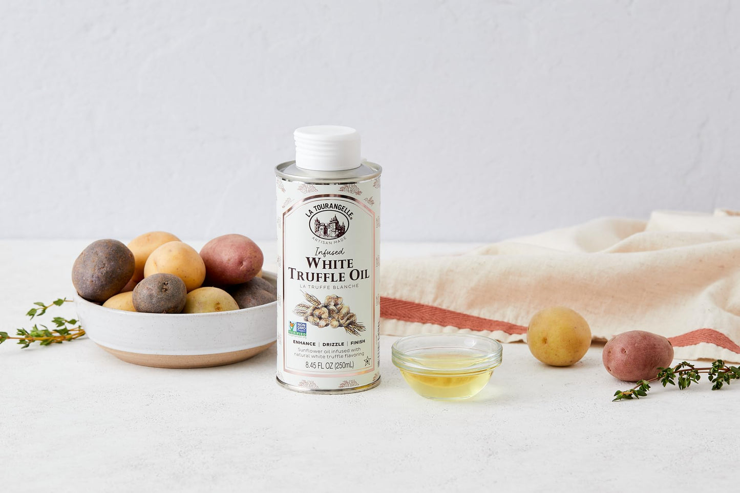 La Tourangelle White Truffle Oil & Black Truffle Oil Set, Complex Gourmet Earthy Flavor For Drizzling Over Pasta, Popcorn, Vegetables, Potatoes, Soup And More, Gift Box, 8.45 Fl Oz Each (Set Of 2)
