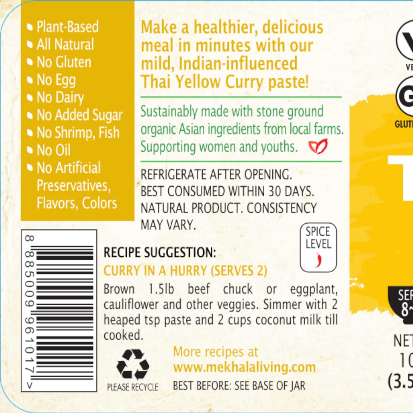 Mekhala Organic Gluten-Free Thai Yellow Curry Paste 3.53oz