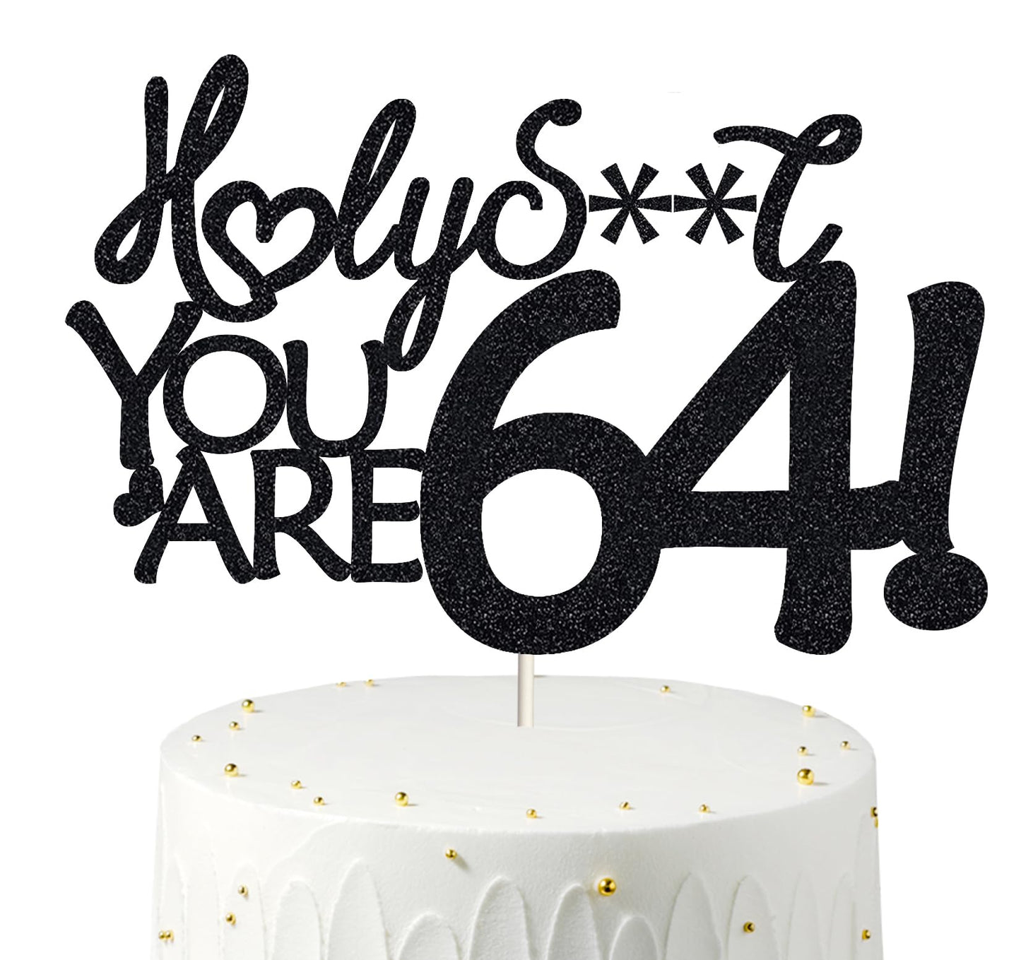 Happy 64th Birthday Cake Topper 64 Birthday Cake Toppers-Black Glitter, Funny 64th Cake Topper for Men For Women, 64th birthday 