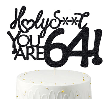 Happy 64th Birthday Cake Topper 64 Birthday Cake Toppers-Black Glitter, Funny 64th Cake Topper for Men For Women, 64th birthday 