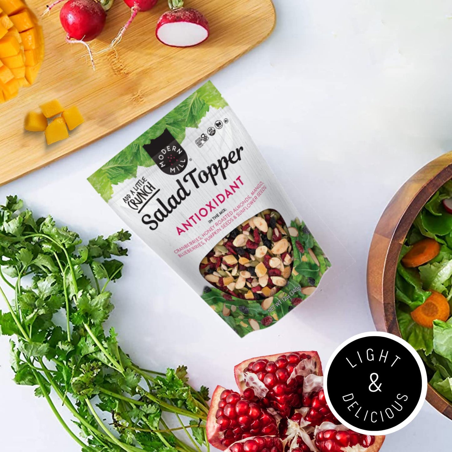 Modern Mill Antioxidant Salad Topper By Gourmet Nut - Mixed Nuts (Almonds), Dried Cranberries & Blueberries, Sunflower Seeds & Pumpkin Seeds - Gluten Free, Low Sodium, Kosher, Plant Protein, 12Oz. Bag