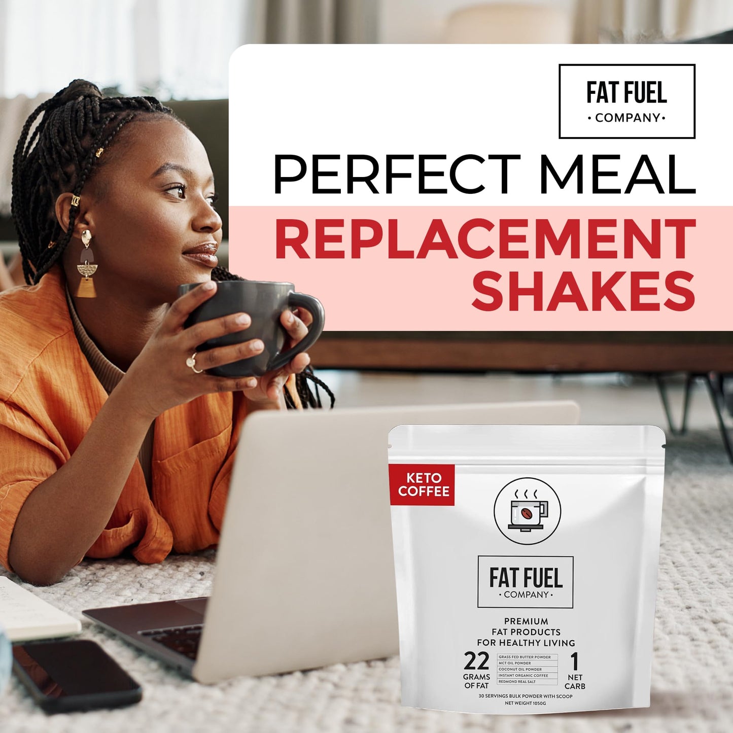 The Fat Fuel Company Keto Meal Replacement Coffee Packets, 30 Servings with MCT Oils, Coconut Oil & Grass Fed Butter