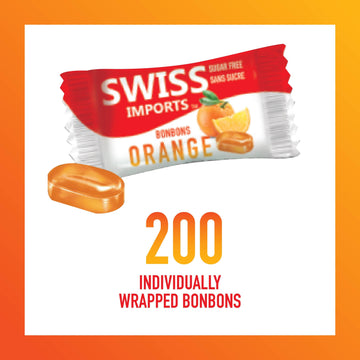 Swiss Imports Sugar Free Bonbons Hard Candy Drops, Orange, 200 Individually Wrapped Pieces, 500G/17.6Oz