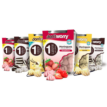 Don t Worry Low Calorie Meringue Cookies - 6 Pack - Strawberry, Vanilla and Cookies&Cream, Just 1 Calorie per Piece | Low Sugar