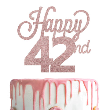 Lingteer Happy 42Nd Birthday Cake Topper - Cheers To 42Nd Birthday 42 Years Old Birthday Party Cake Decorations Sign.