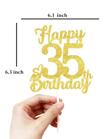 35 Birthday Cake Toppers-Gold Glitter, 35Th Cake Topper For Men,35 Cake Topper For Women, 35Th Birthday Decorations,35Th Birthda