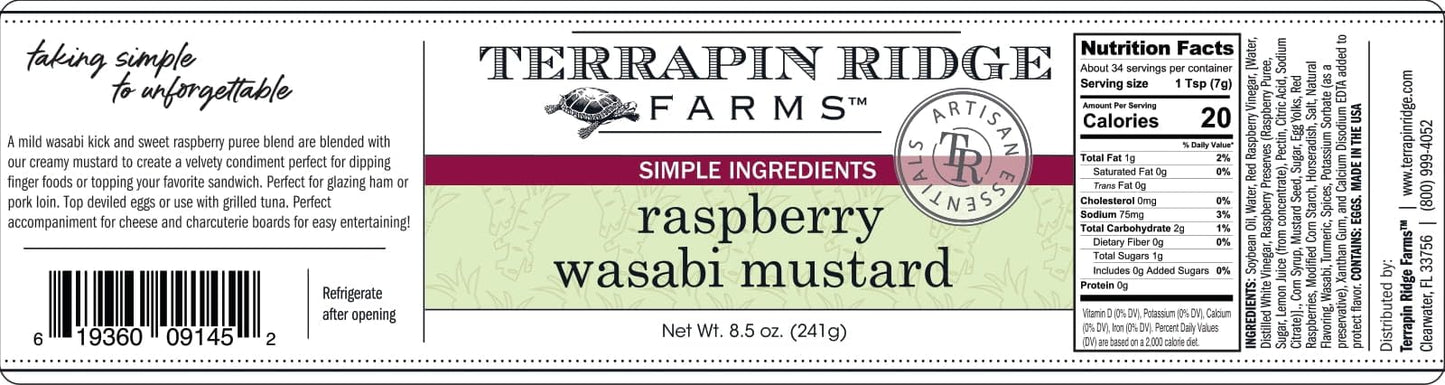 Terrapin Ridge Farms Raspberry Wasabi Mustard, Vegan & Keto Friendly, 8 oz Jar