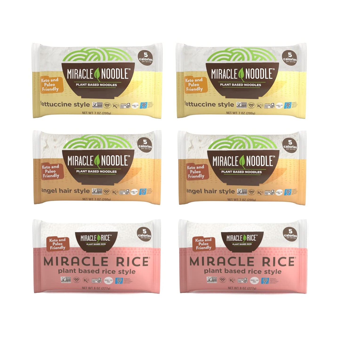 Miracle Noodle Variety Pack (Fettuccine, Angel Hair & Rice) - Shirataki Noodles, Shirataki Rice, Keto Pasta, Vegan, Gluten-Free, Low Carb, Paleo, Konjac Noodles/ Rice - 2 Bags Of Each, 6-Pack
