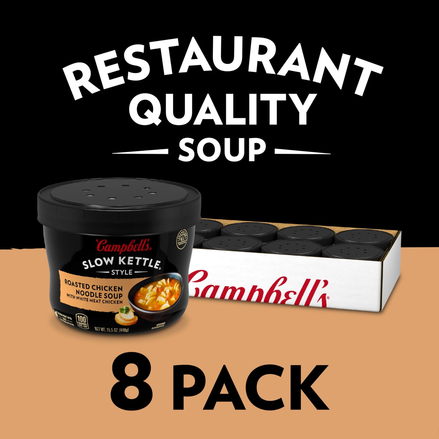 Campbell'S Slow Kettle Style Roasted Chicken Noodle Soup With White Meat Chicken, 15.5 Oz. Tub (Case Of 8)