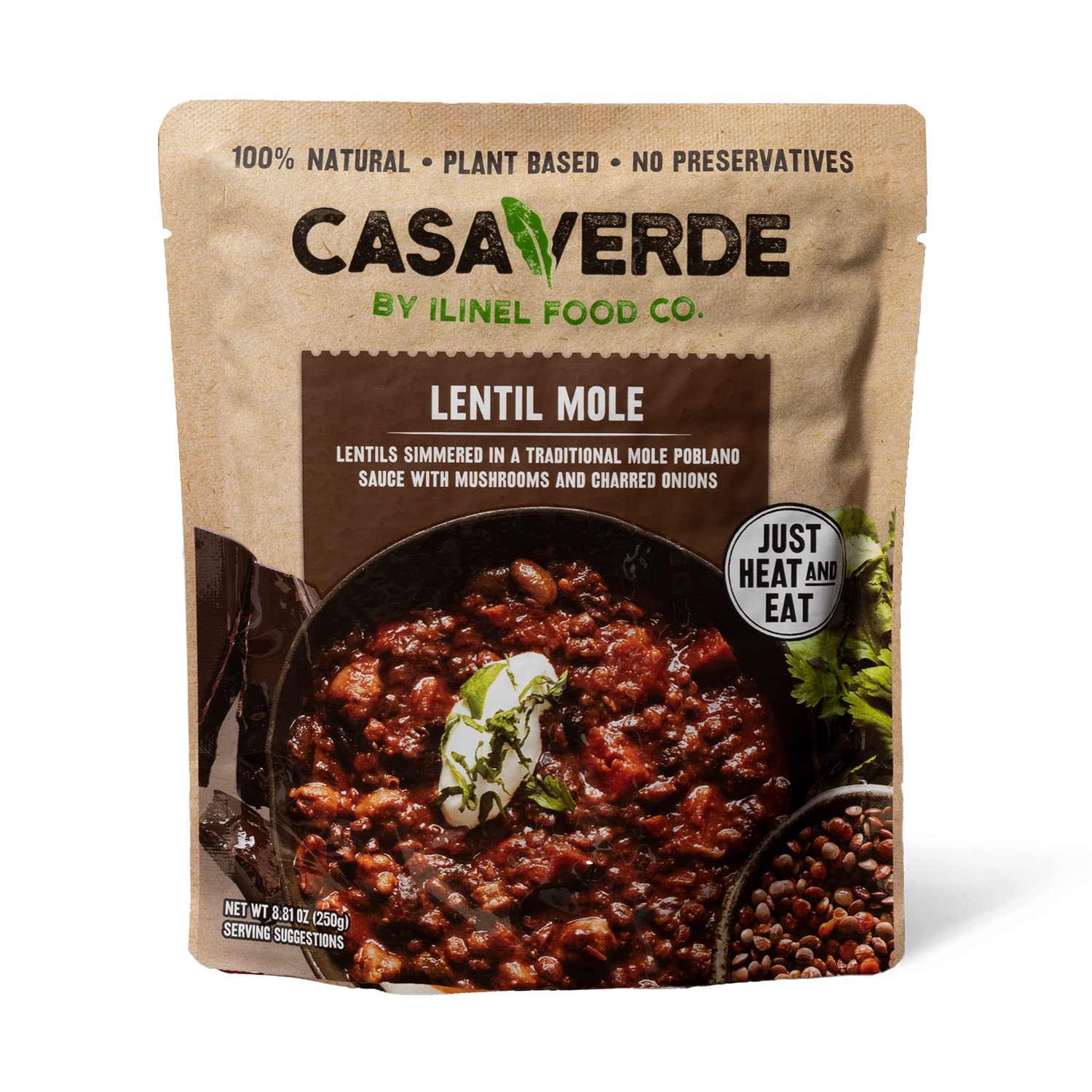 Casa Verde | Lentil Mole, 100% Natural Food, Pack Of 6, Real Taste With Guajillo And Chipotle Peppers | 100% Vegan & Non-Gmo, Pl
