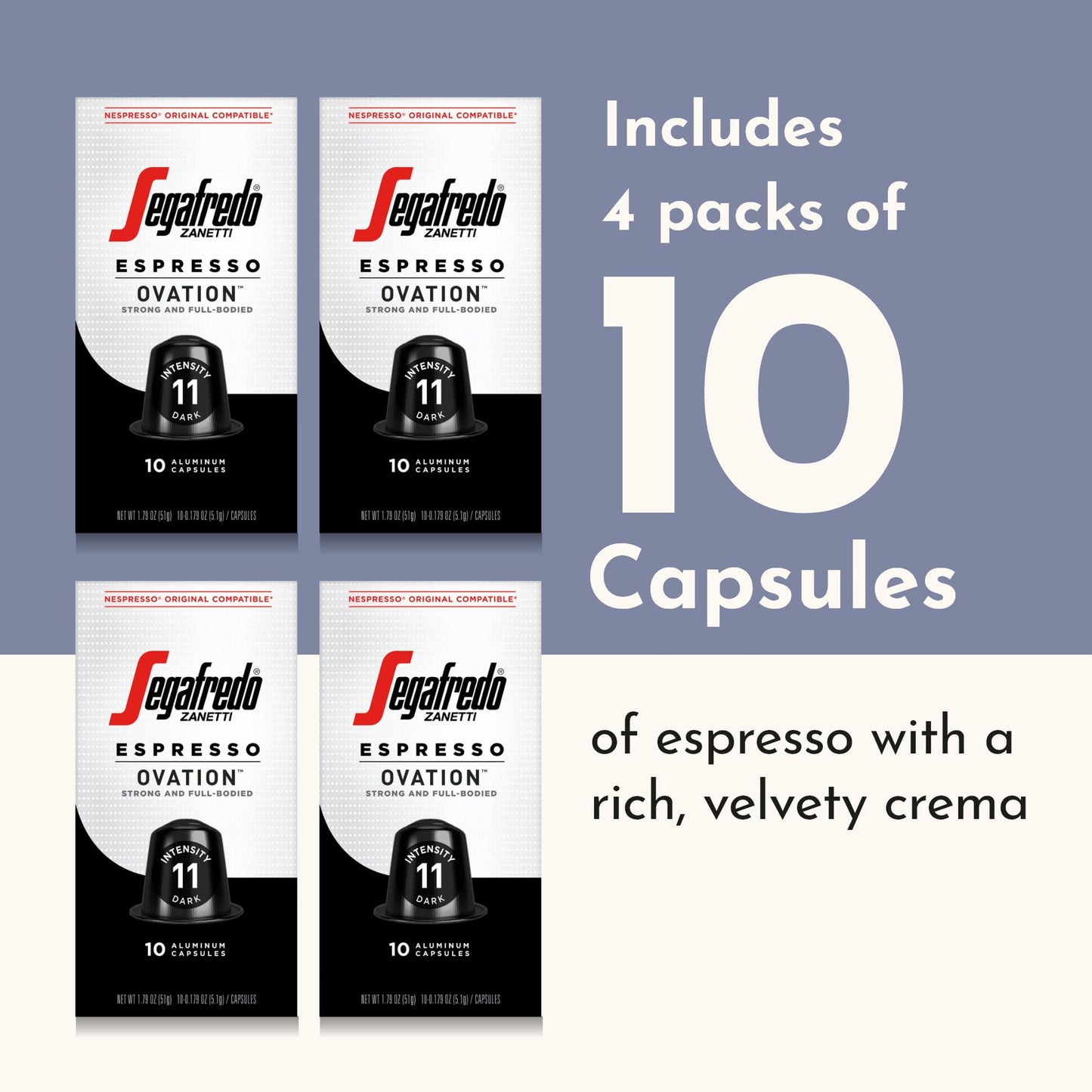Segafredo Zanetti Espresso compact pieces – Dark Roast Aluminum Pods for Nespresso – Intensity 11 – 40 Count (4 Packs of 10)