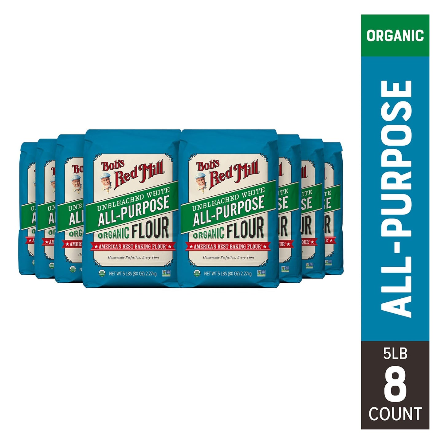 Bob'S Red Mill Organic All Purpose Unbleached Flour, 5 Lb (Pack Of 8) - Vegan, Kosher, Unbromated, Unenriched