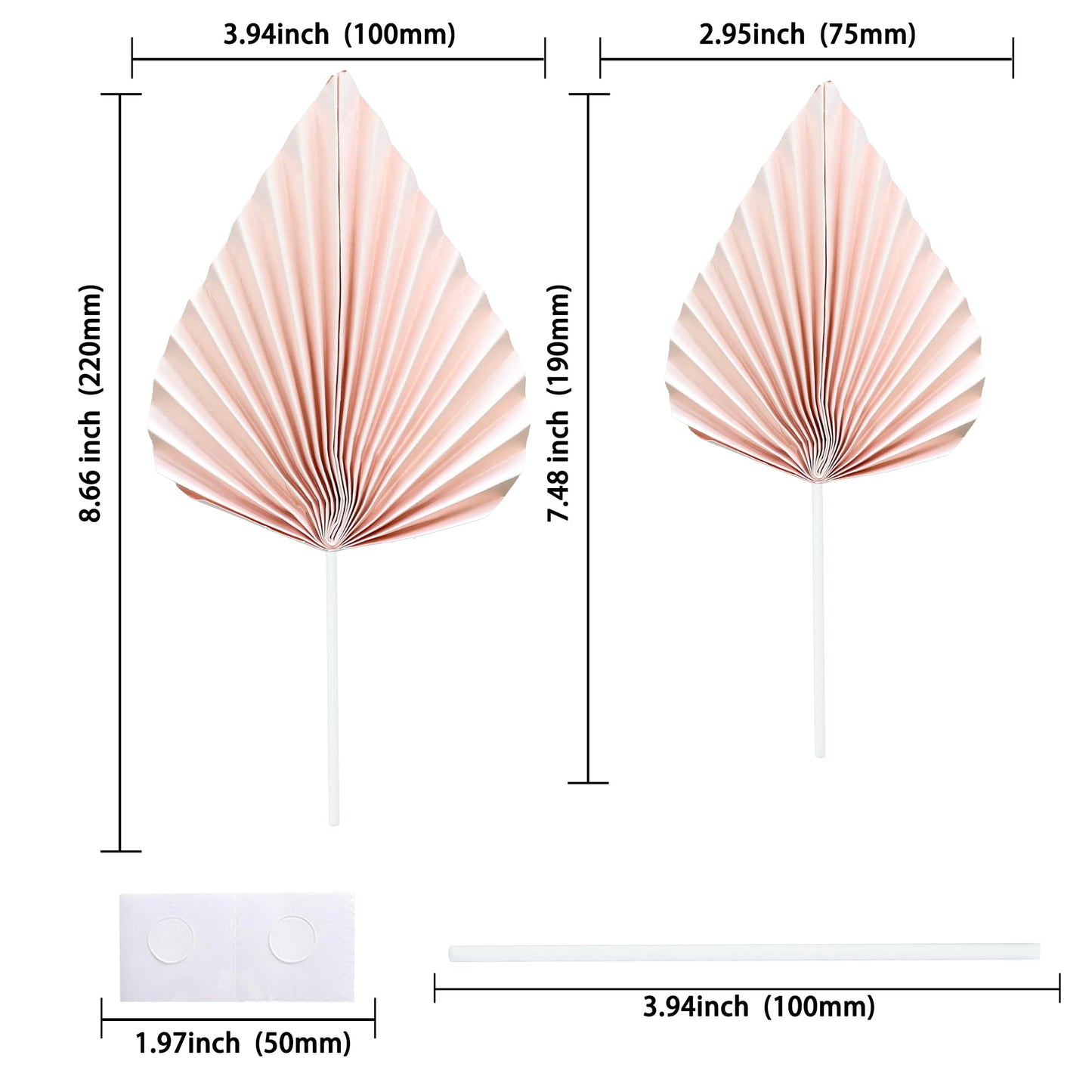 Gyufise Paper Palm Fan Cake Toppers, 12 cm x 5.1 inches, Pink, Model ZN0680-5, Ideal for DIY Crafts and Party Decorations