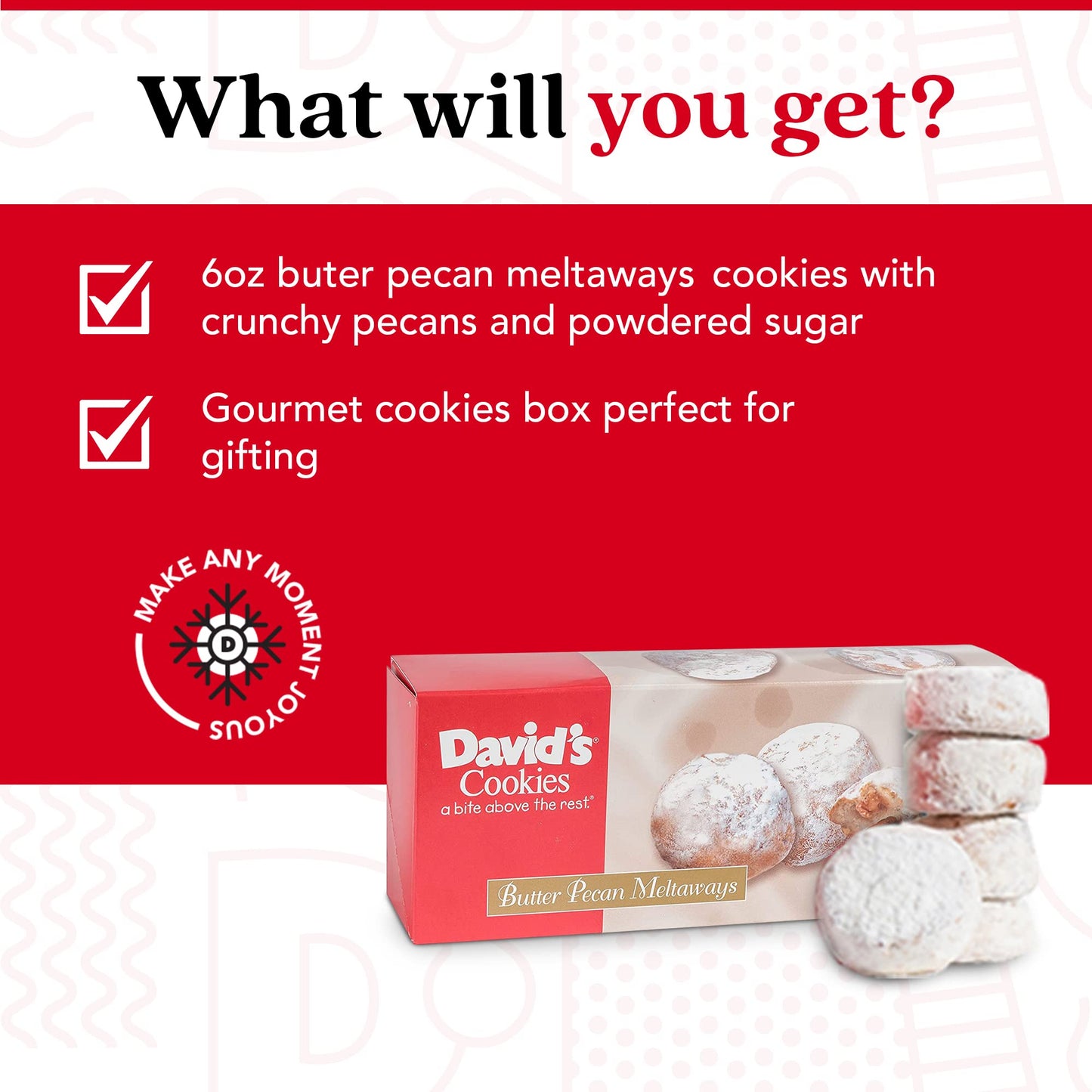 David'S Cookies Gourmet Butter Pecan Meltaway Singles - Gourmet Cookie Snacks With Crunchy Pecans And Powdered Sugar - Pure Crea