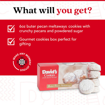 David'S Cookies Gourmet Butter Pecan Meltaway Singles - Gourmet Cookie Snacks With Crunchy Pecans And Powdered Sugar - Pure Crea