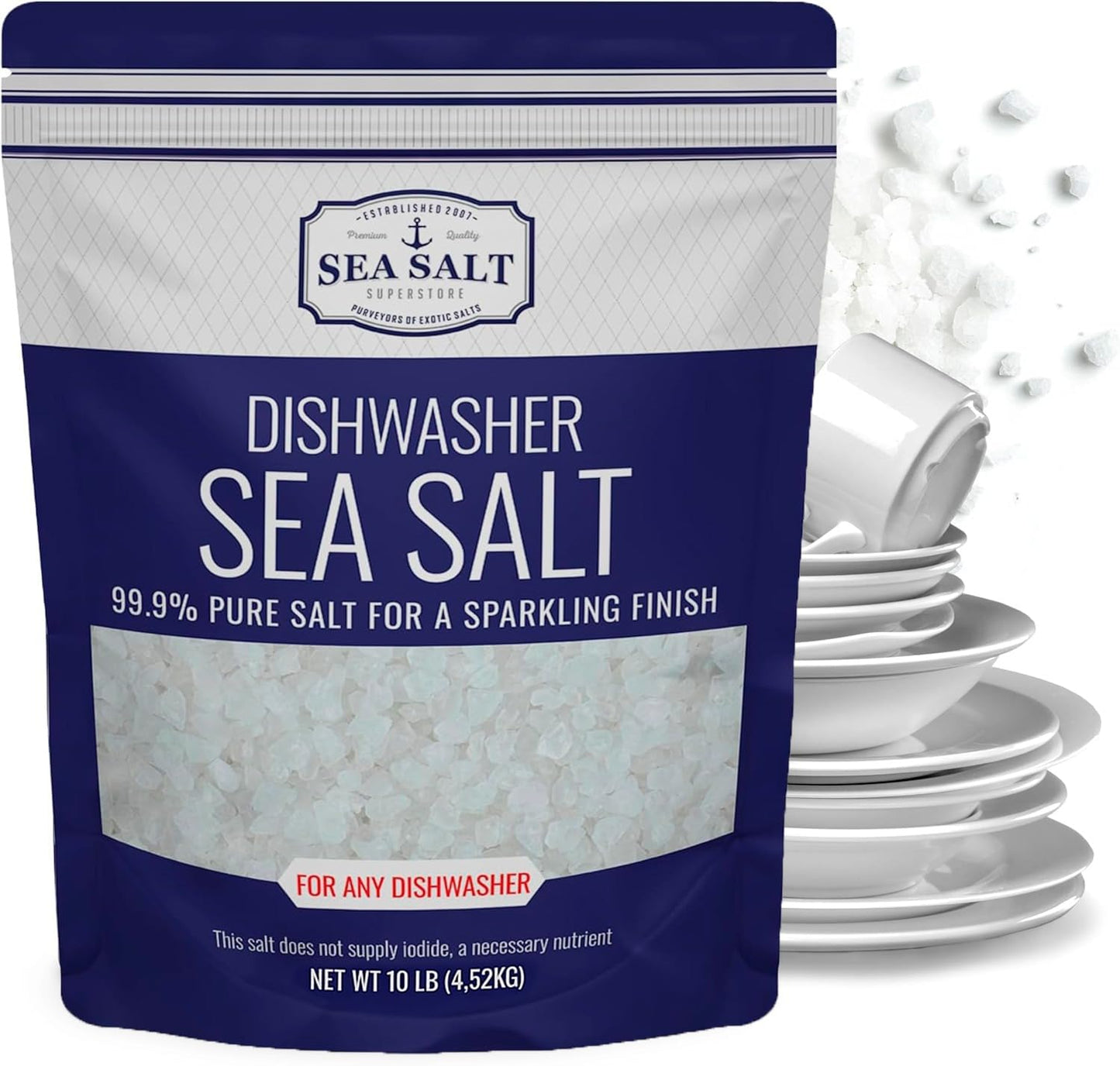 Dishwasher Salt, Natural Water Softener, Food Grade Coarse Sea Salt Compatible with Miele, Thermador, Whirlpool, & Bosch Dishwas