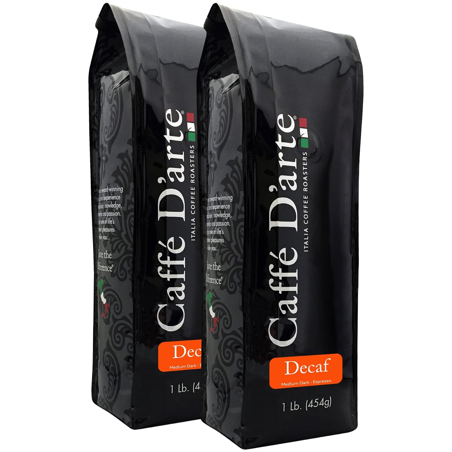 Caffe D'Arte Decaf Whole Bean Espresso Coffee, 1 Pound, Pack Of 2