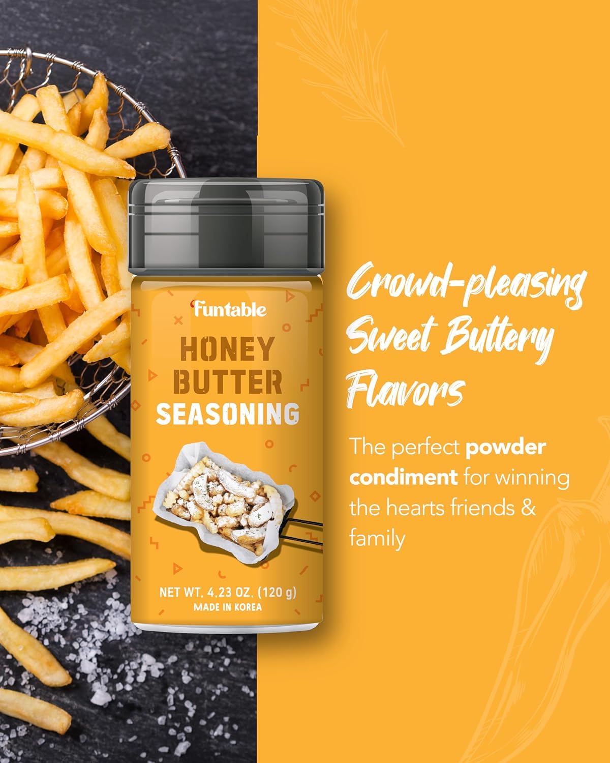 Funtable Honey Butter Seasoning (4.2 oz, 120g) - Honey & Creamy Butter Flavor Powder, Easy to Use. Perfect Seasoning for Chicken