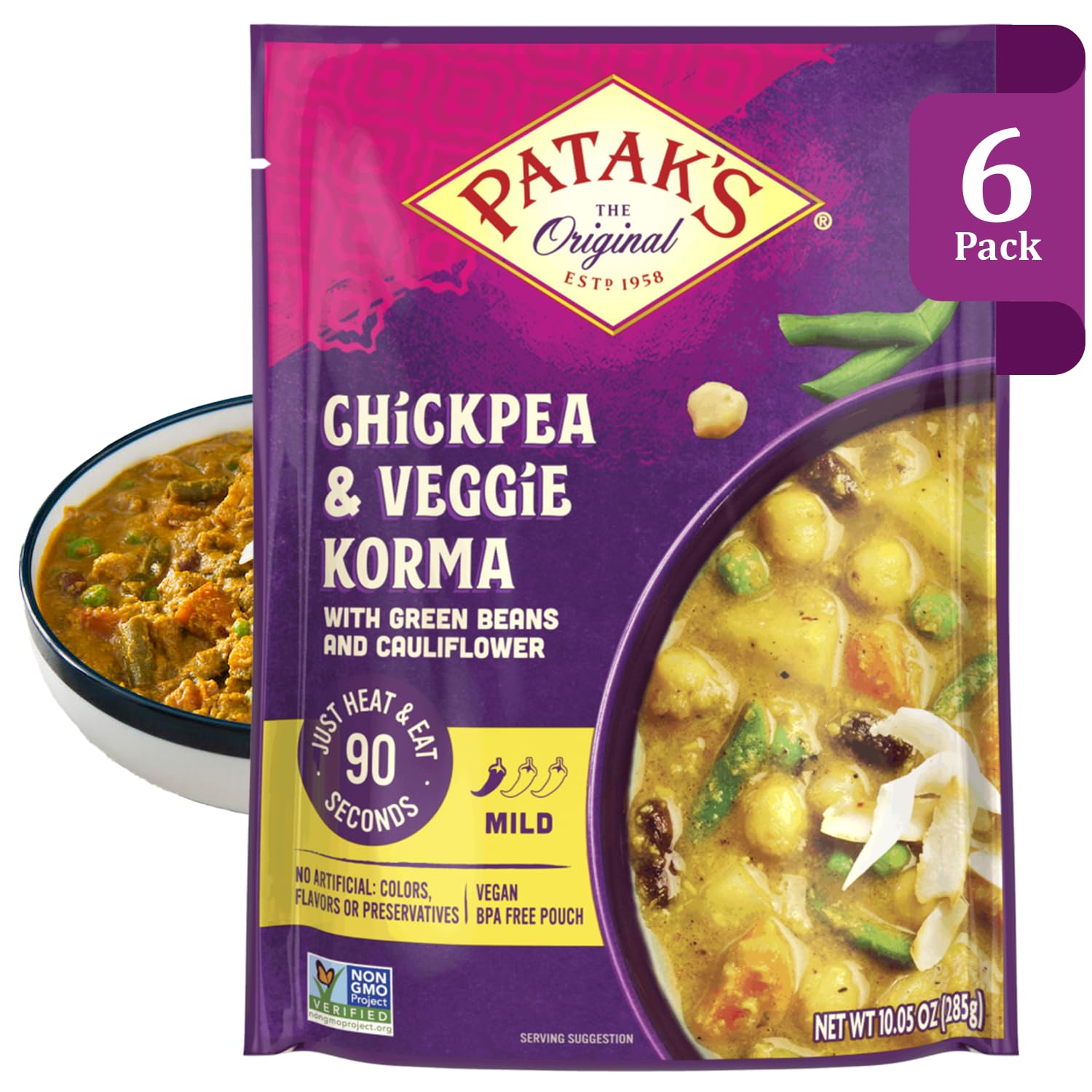 Pataks Chickpea & Veggie Korma, Mild & Creamy Curry, Vegetarian, 10.05 Ounce (Pack of 6)